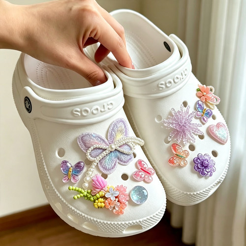 MKOP洞洞鞋配饰高级感鞋扣配件仙气幻彩蝴蝶鞋花适配Cross/Crocs