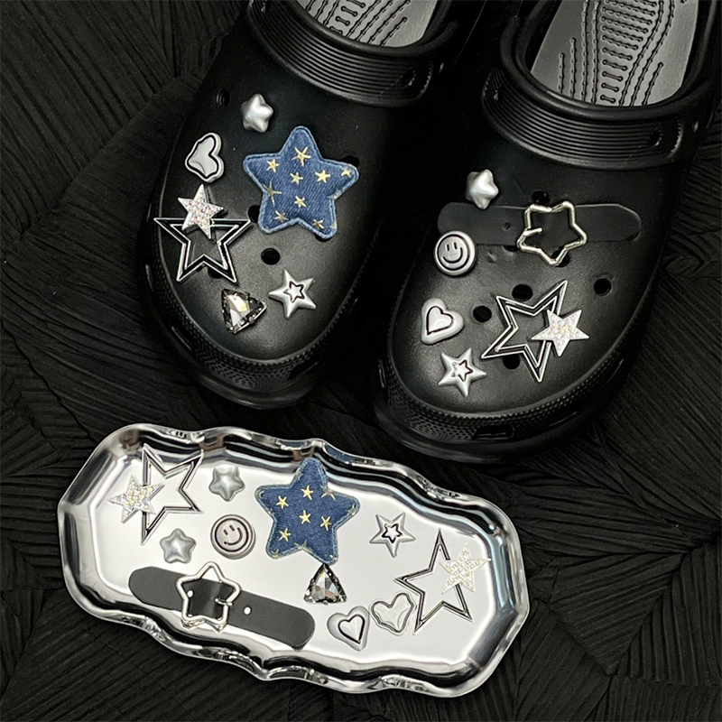 Mkop洞洞鞋配饰高级感鞋扣配件闪亮星星钻石鞋花适配Crocs/Cross