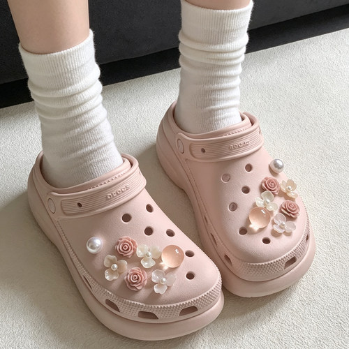 MKOP洞洞鞋配饰高级感鞋diy扣配件贝母四瓣花鞋花适配Crocs卡骆驰