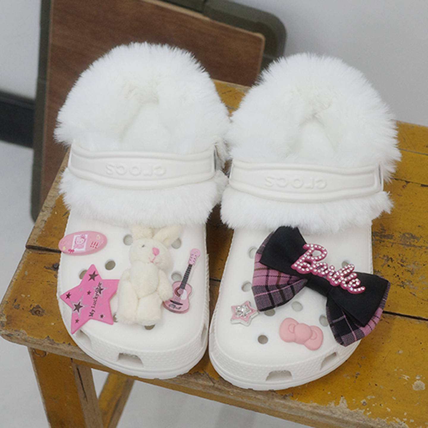 Mkop洞洞鞋毛绒内胆鞋套棉厨师鞋适配Cross/Crocs卡骆驰云朵泡芙