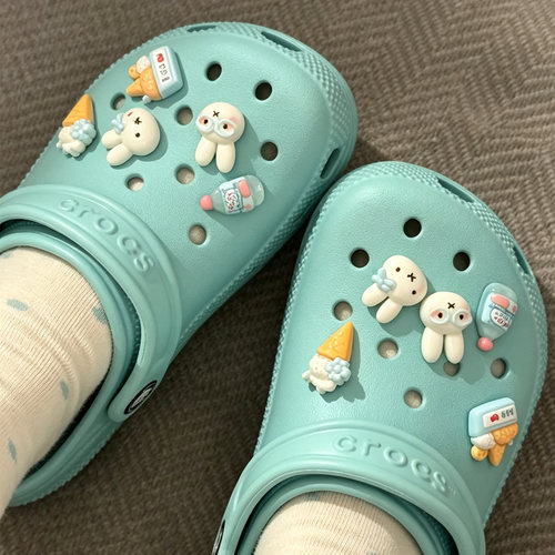 MKOP洞洞鞋配饰高级感鞋扣配件可爱奶兔冰淇淋鞋花装饰适配Crocs