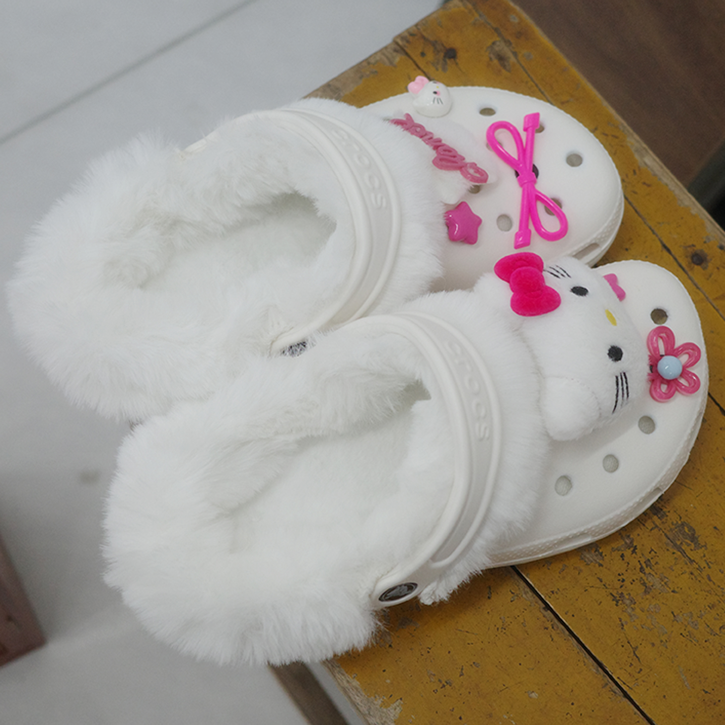 Mkop毛绒洞洞鞋内胆棉可拆卸冬天配饰泡芙云朵适配Cross/Crocs