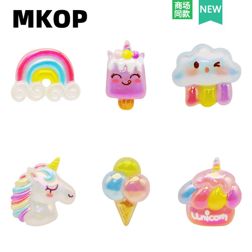 Mkop洞洞鞋配饰独角兽彩虹鞋花