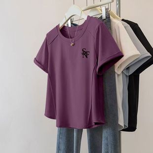 设计感洋气体恤上衣女 精梳纯棉女士短袖 t恤夏季 时尚 简约休闲韩版