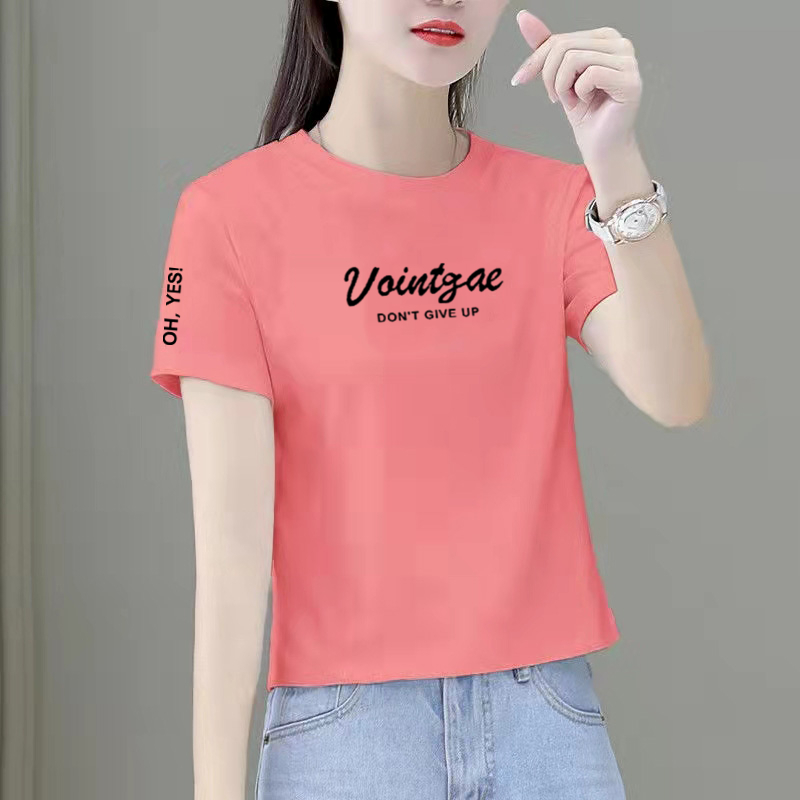 夏季100%纯棉高腰t恤女短袖休闲时尚洋气韩版宽松百搭小个子上衣