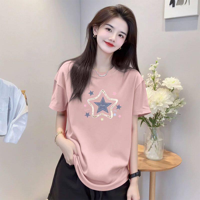 中长款纯棉短袖圆领t恤女时尚