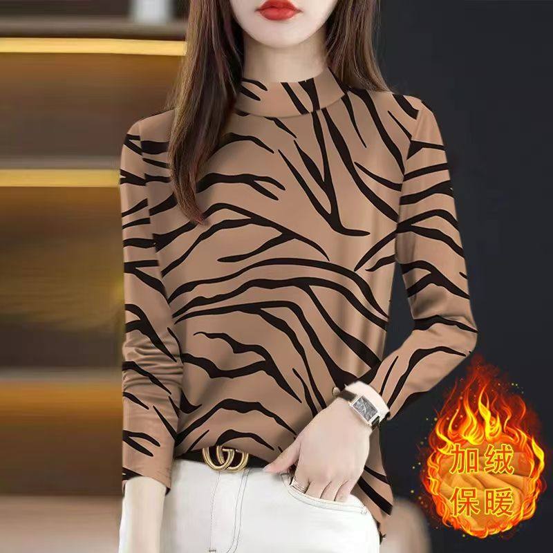 加绒加厚半高领卫衣女秋冬女装圆领大码减龄洋气简约短款上衣女