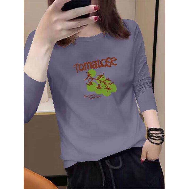 秋冬新款100%纯棉长袖印花T恤女时尚潮流通勤百搭宽松显瘦ins上衣