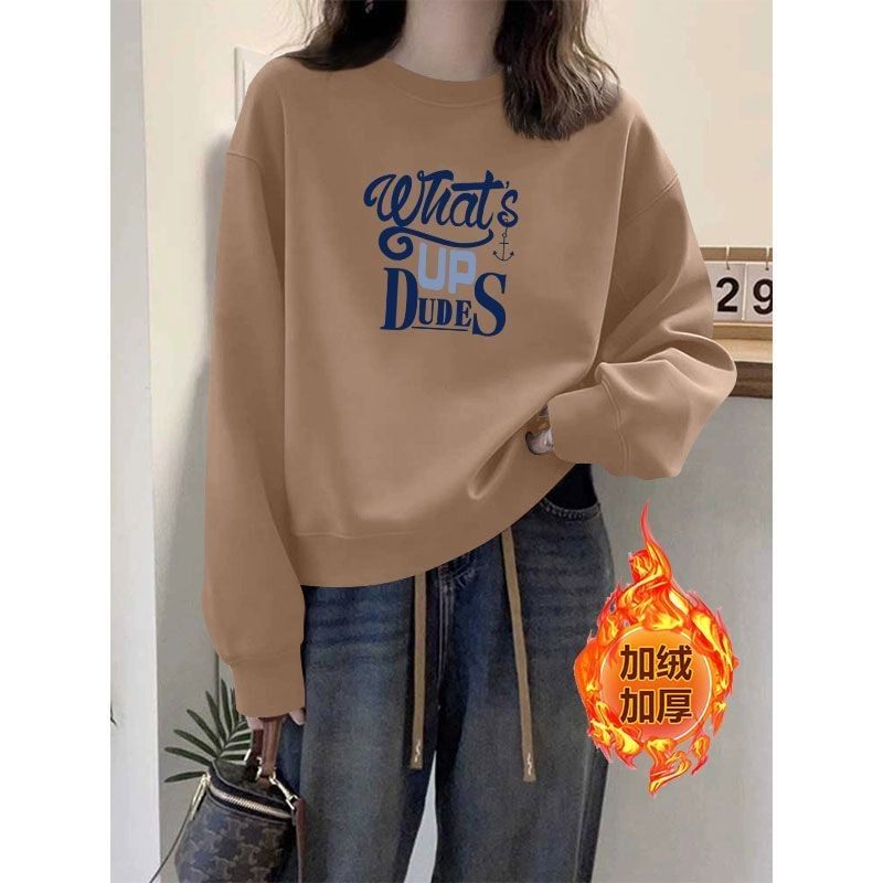 秋冬加绒加厚纯棉高腰短款卫衣女时尚洋气慵懒风小个子保暖上衣服