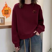 安可拉红加绒加厚纯棉短款 洋气小个子上衣 韩版 卫衣女秋冬新款 时尚