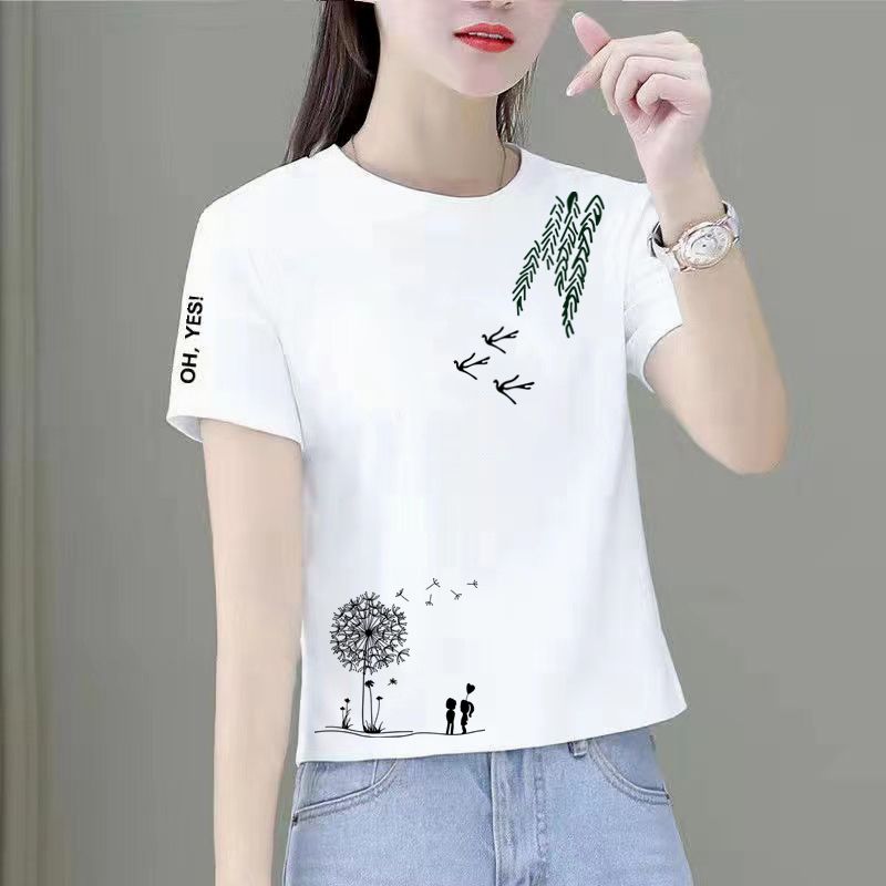 纯棉高腰短袖t恤女夏季时尚洋气薄款宽松显瘦矮个子短款上衣女士
