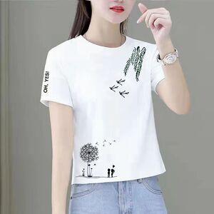 纯棉高腰短袖t恤女夏季时尚洋气