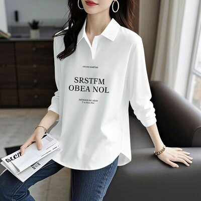 春秋新款纯棉长袖弧形POLO衫T恤