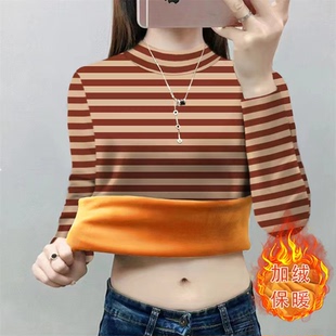 加绒加厚半高领卫衣女秋冬女装圆领大码减龄洋气简约短款上衣女