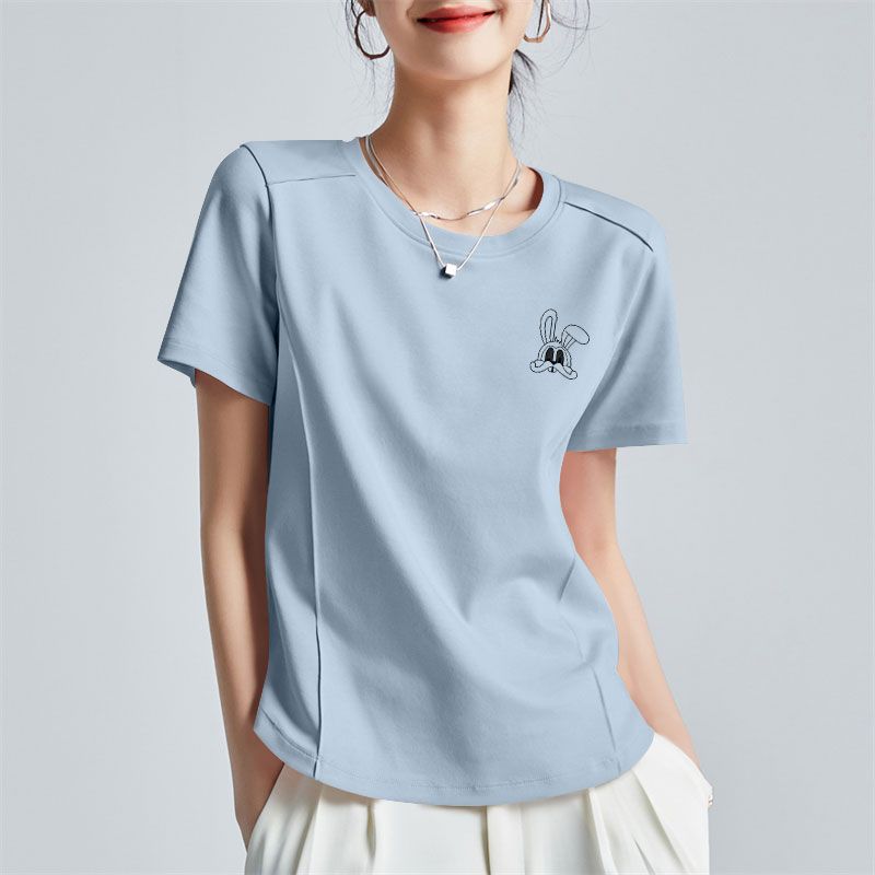 100纯棉印花短袖t恤女夏季韩版简约洋气休闲潮流气质宽松显瘦上衣