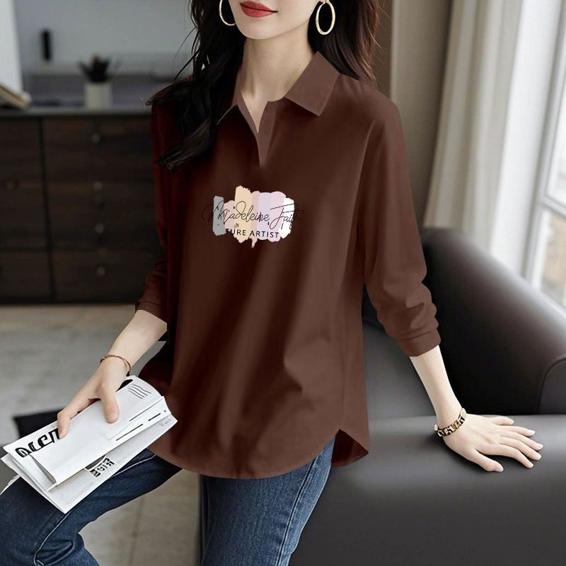 春秋女士纯棉长袖POLO衫T恤时尚洋气潮流百搭宽松显瘦设计感上衣