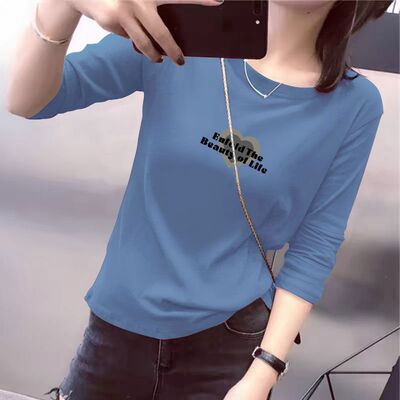 100%纯棉女士长袖T恤秋季