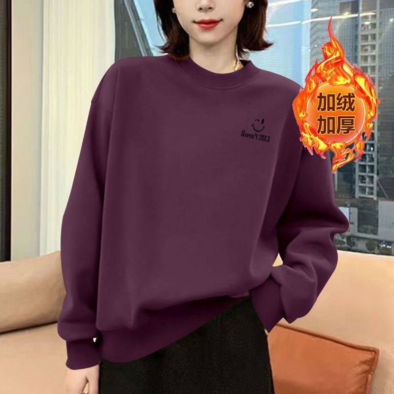 秋冬女装潮流短款加绒加厚纯棉卫衣女时尚宽松显瘦印花ins上衣服