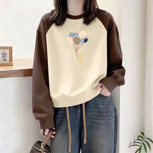 秋冬女士纯棉插肩袖套头卫衣韩版洋气新款百搭宽松显瘦小个子外套