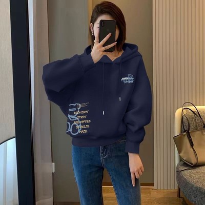 加绒加厚纯棉连帽短款卫衣女