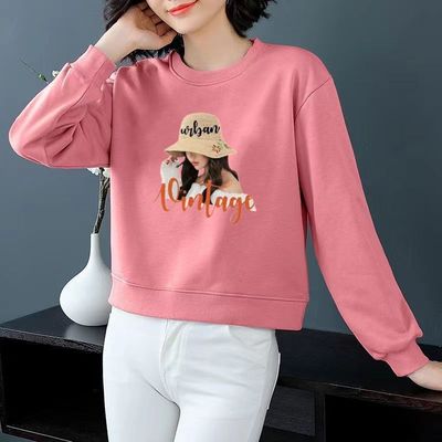 100%纯棉高腰卫衣女春秋时尚洋气韩版百搭宽松显瘦小个子短款上衣