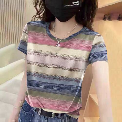 高品质冰丝短袖t恤女夏季女装圆领打底扎染时尚休闲百搭上衣体恤