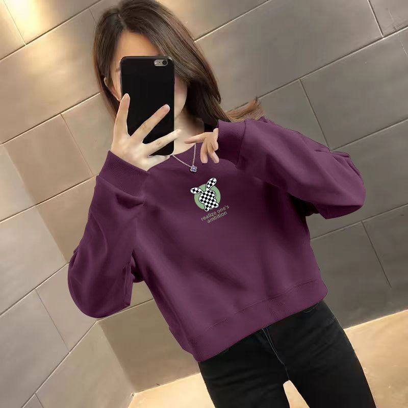 春秋新款纯棉圆领短款卫衣女装小个子长袖韩版宽松显瘦百搭上衣