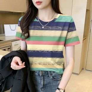 休闲女士短袖T恤女新款冰丝夏季扎染时尚半袖大码韩版潮流上衣服