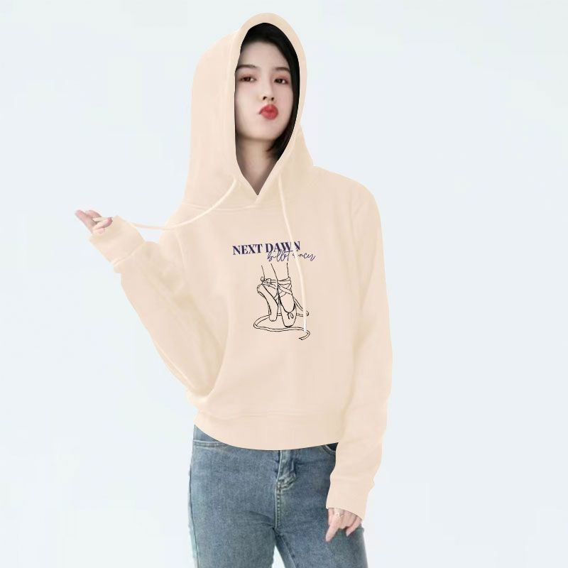 短款加绒加厚连帽纯棉卫衣女