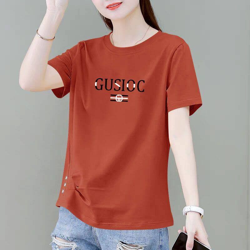 夏季新款纯棉短袖潮流T恤女时尚韩版百搭洋气宽松显瘦设计感上衣