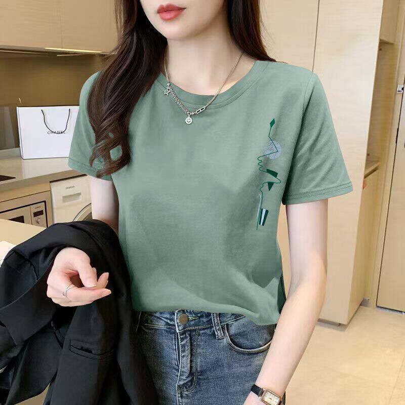 纯棉短袖几何印花休闲T恤女
