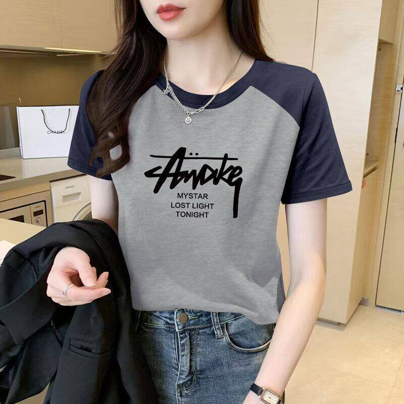 纯棉女装短袖插肩袖印花T恤