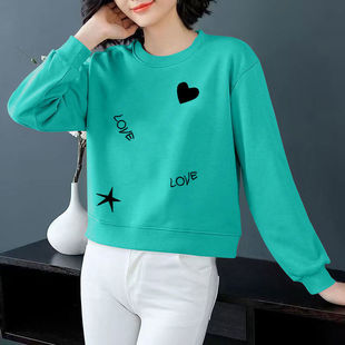 春秋纯棉爆款短款卫衣女时尚简约百搭减龄洋气小个子印花休闲外套