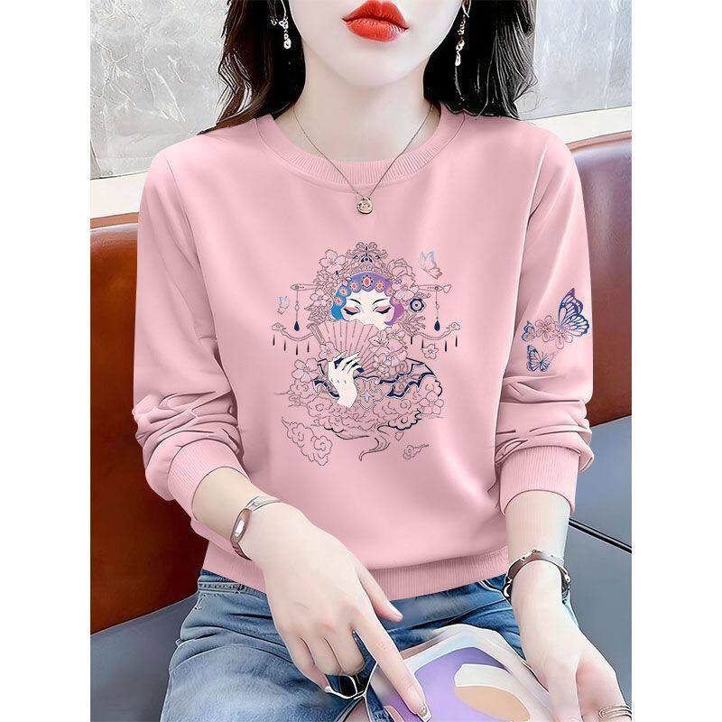 纯棉粉色印花套头卫衣女时尚