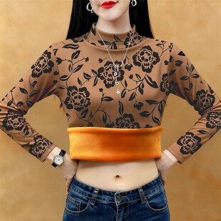 秋冬爆款加绒加厚保暖打底衫卫衣女时尚洋气韩版百搭减龄印花上衣