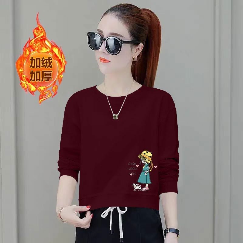 秋冬新款纯棉加绒加厚短款高腰卫衣女时尚潮流百搭显瘦小个子上衣