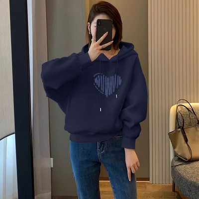 女士纯棉加绒加厚连帽短款卫衣