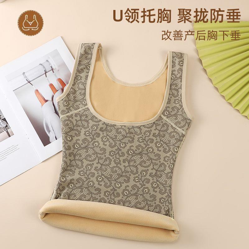 秋冬加绒加厚保暖塑身背心时尚豹纹塑形托胸美体束腰一体保暖厂家