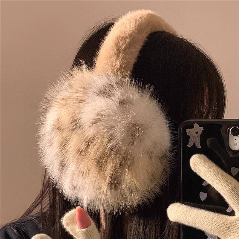 可爱辣妹豹纹毛绒耳罩女冬季保暖护耳套骑行车防寒耳包耳捂子厂家