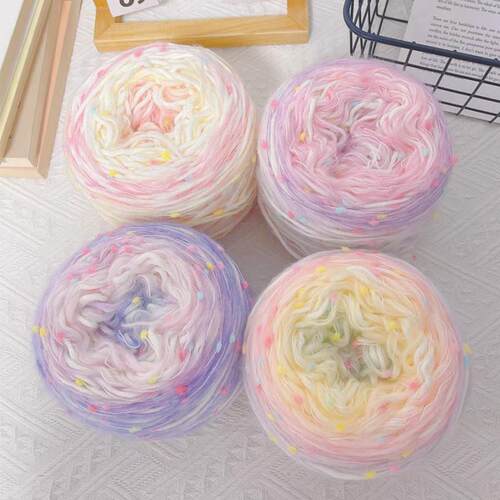 彩虹糖豆豆渐变手织围巾手工diy编织毛线女生送女朋友冬溺水厂家