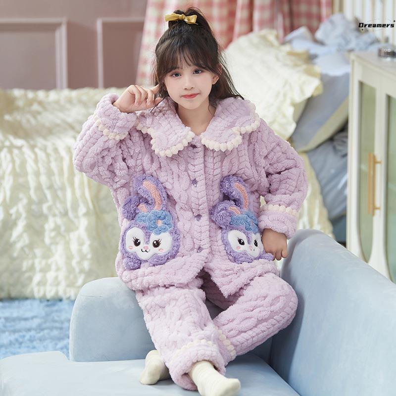 女童睡衣秋冬款儿童家居服套装珊