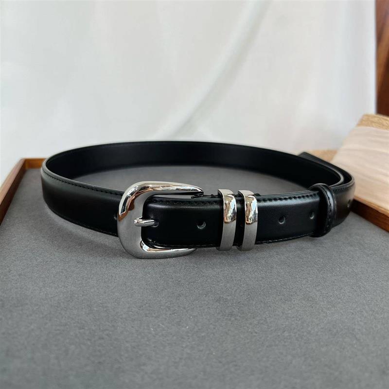 新款高级感女式银扣皮带休闲百搭二层牛皮腰带搭配牛仔裤休闲厂家