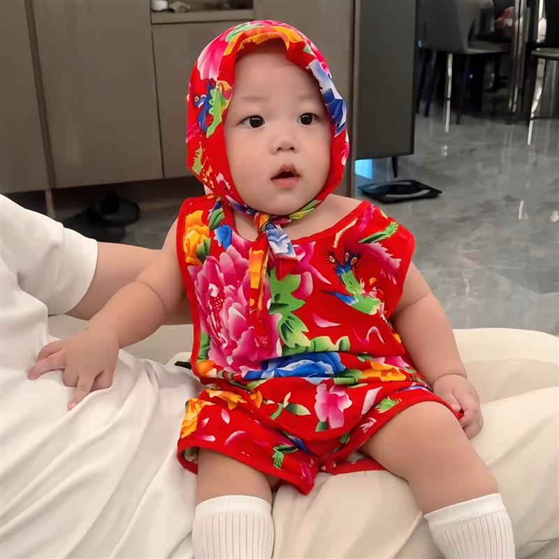 东北大花婴儿服宝宝夏季背心两件套儿童薄款家居爬服满月百天厂家