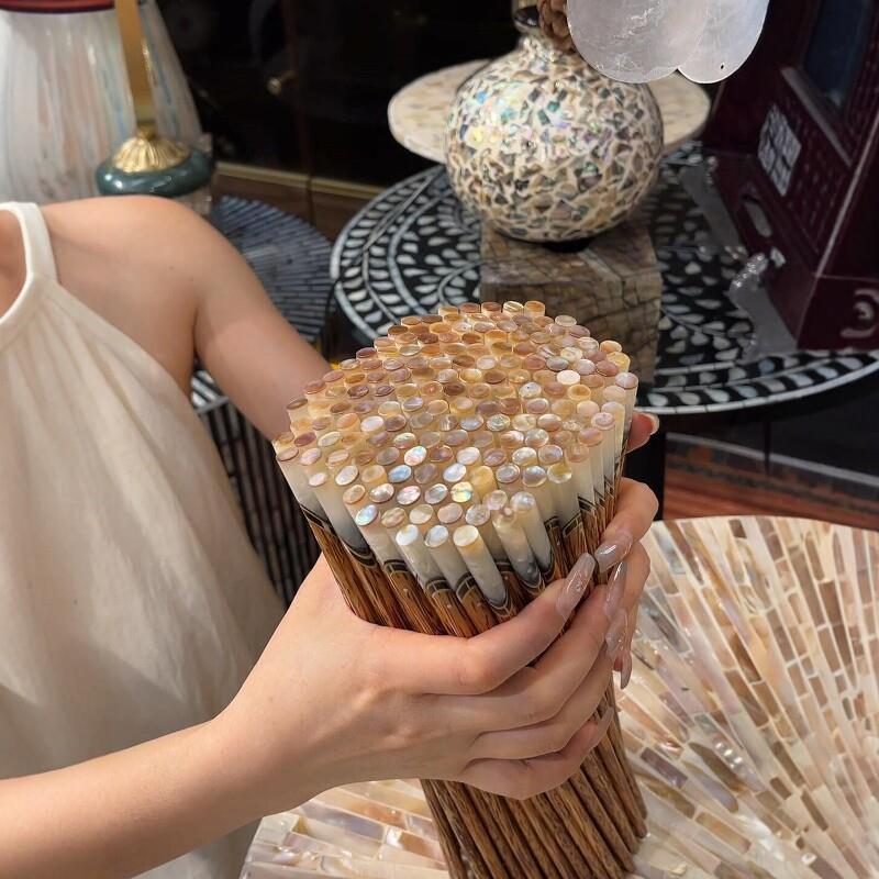 贝壳镶嵌椰子木筷家用餐厅防滑防霉筷子复古风耐高温手工制作厂家