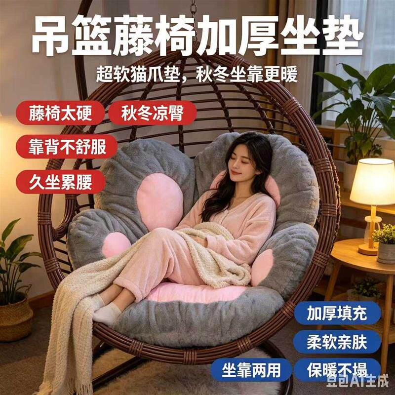 摇篮椅吊椅坐垫子加厚超软创意吊篮秋千鸟巢藤椅垫秋冬季猫爪厂家