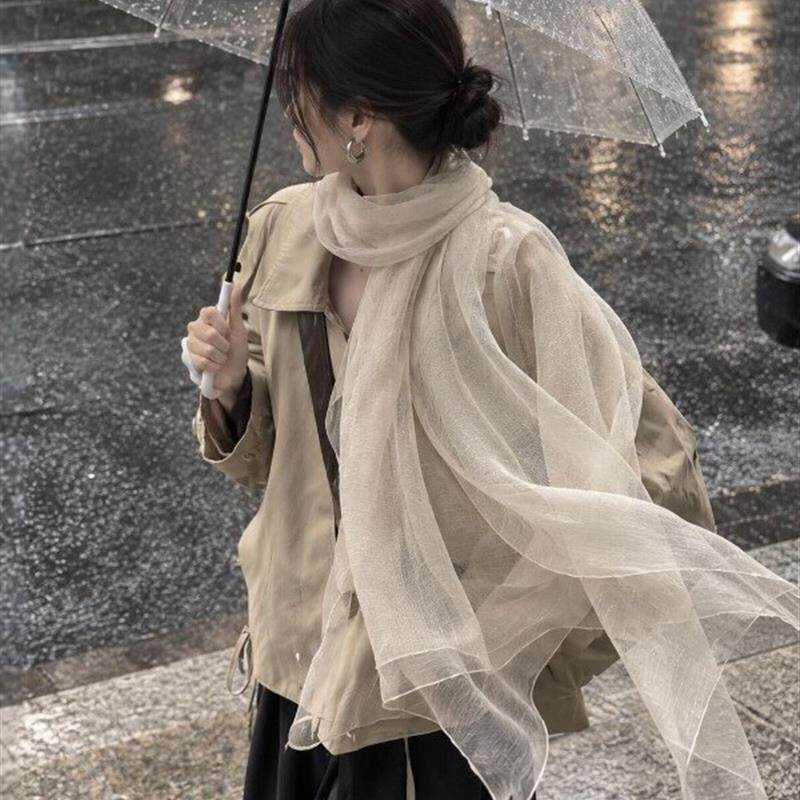 丝巾围巾披肩女外搭头巾薄款送妈妈礼物欧根纱高级感纯色高厂家