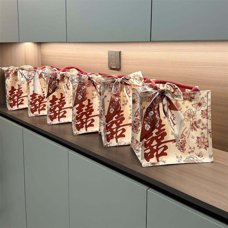 结婚伴手礼女伴娘伴郎高级感帆布礼品袋宾客喜厂家