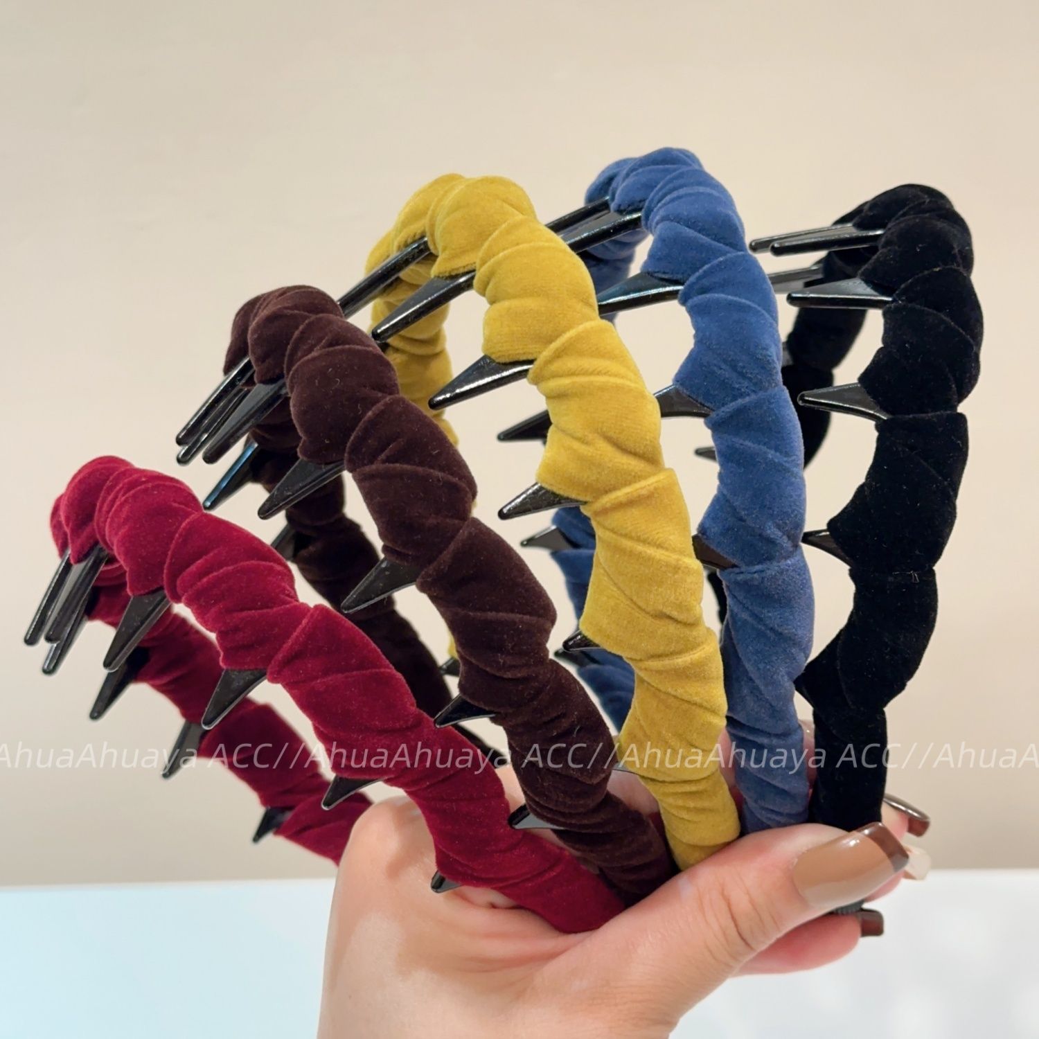 AhuaAhuaya秋冬韩版甜美时尚彩色丝绒倒插梳发箍高颅顶带齿头箍