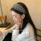 珍妮Feel 复古水钻格纹毛呢发箍宽边压发头箍洗脸发卡高级感发饰
