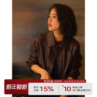 W.Diva 英胚油蜡羊皮排扣设计休闲网红百搭皮衣3CDM11430 印记